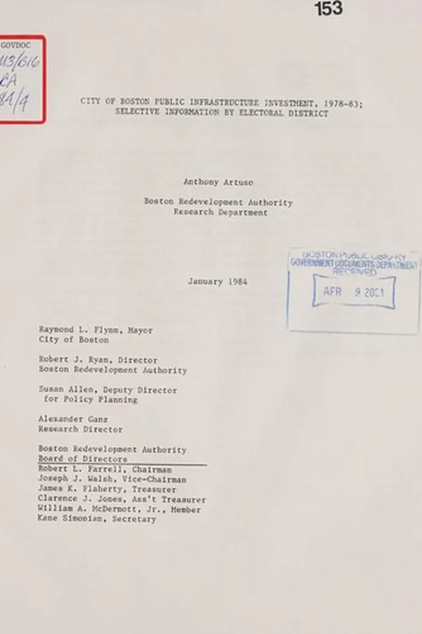 Capa de City of Boston public infrastructure investment, 1978-83