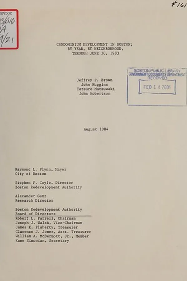 Capa de Condominium development in Boston; by year, by neigborhood, through June 30, 1983