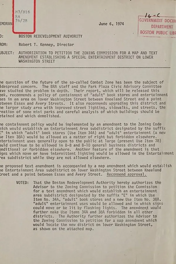 Capa de Authorization to petition the zoning commission for a map and text amendment establishing a special entertainment district on lower Washington street