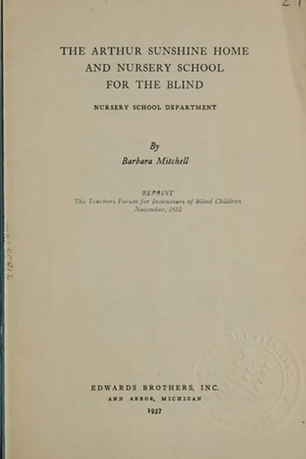 Capa de The Arthur Sunshine Home and Nursery School for the Blind