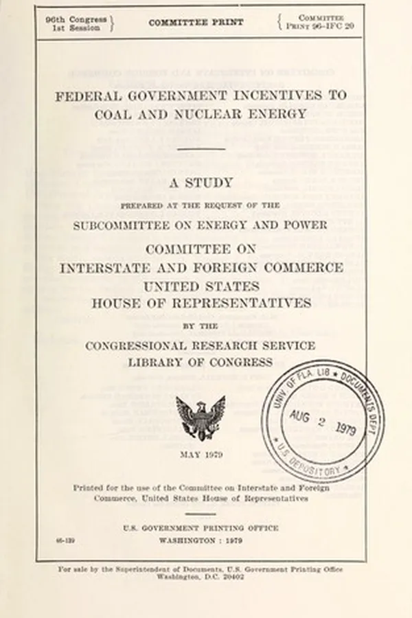 Capa de Federal Government incentives to coal and nuclear energy