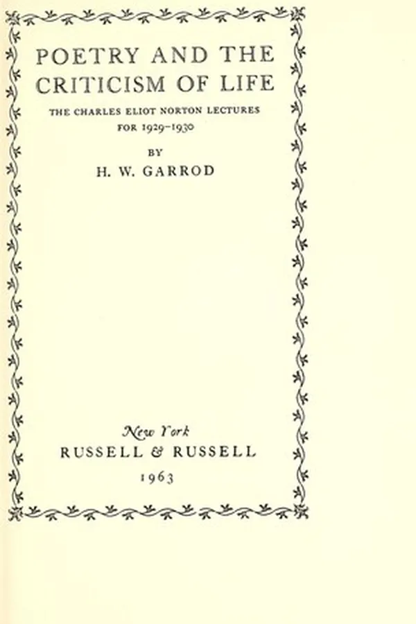 Capa de Poetry and the criticism of life