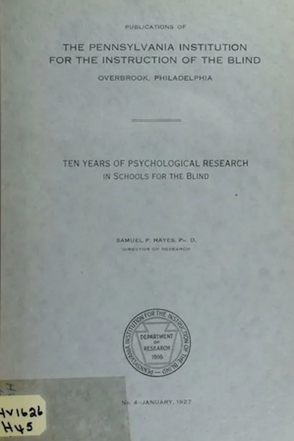 Capa de Ten years of psychological research in schools for the blind