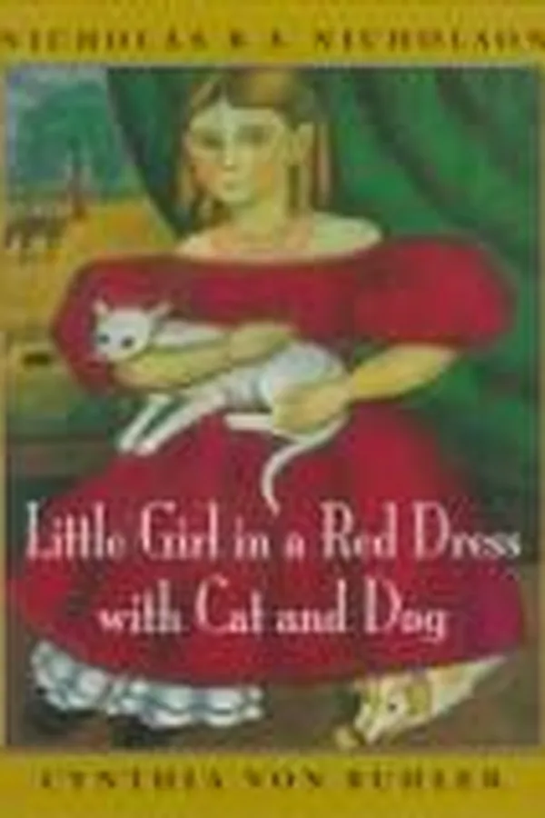 Capa de Little girl in a red dress with cat and dog