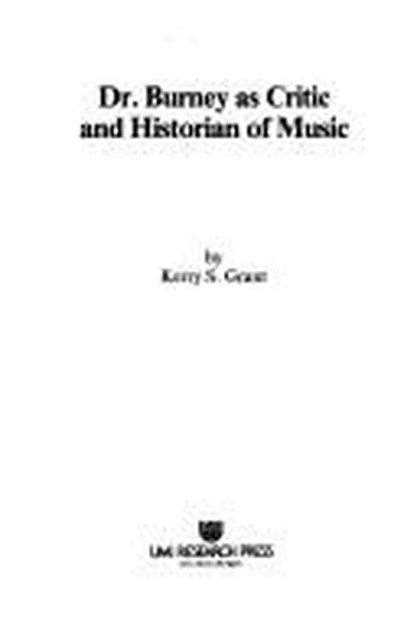 Capa de Dr. Burney as critic and historian of music