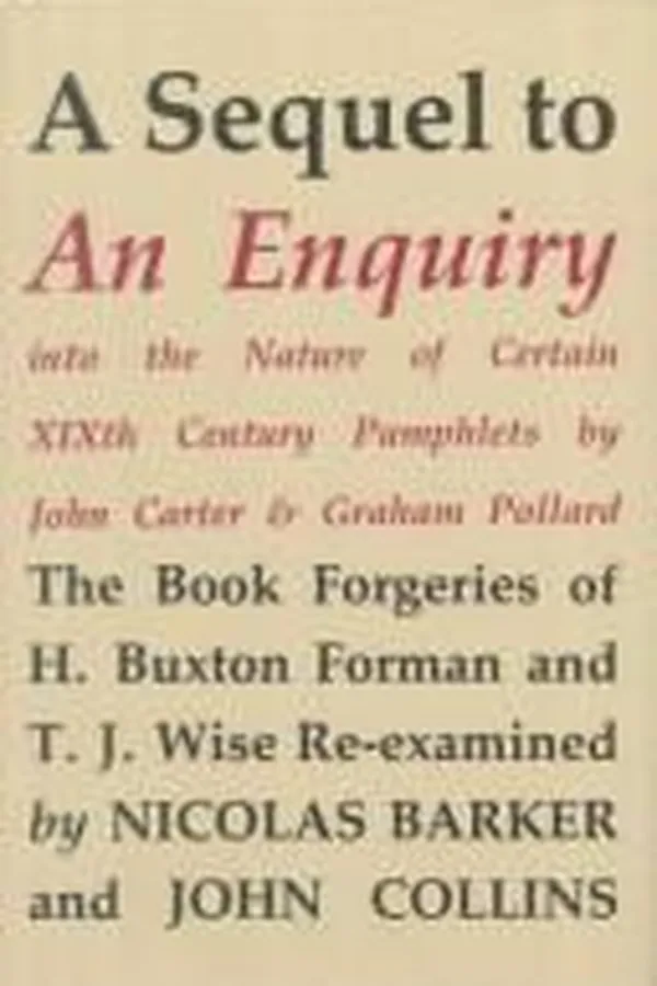 Capa de A Sequel to An Enquiry into the Nature of Certain XIXth Century Pamphlets by John Carter and Graham Pollard