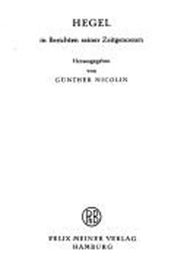 Capa de Hegel in Berichten seiner Zeitgenossen