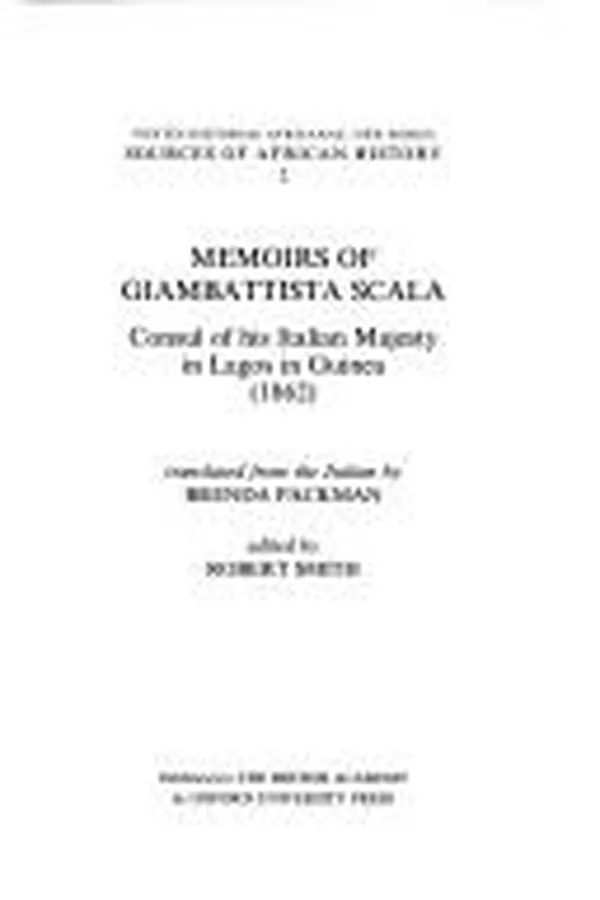 Capa de Memoirs of Giambattista Scala, Consul of His Italian Majesty in Lagos in Guinea (1862)