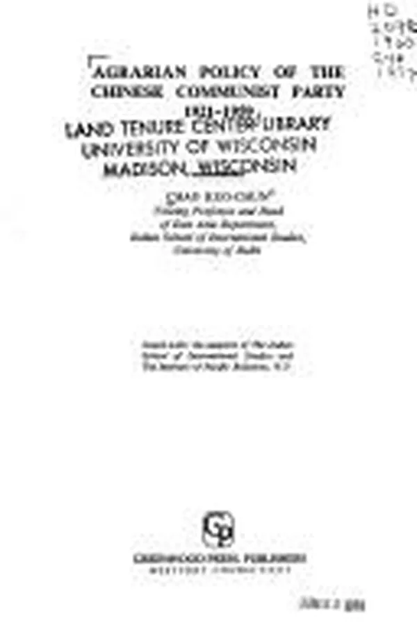 Capa de Agrarian policy of the Chinese Communist Party, 1921-1959