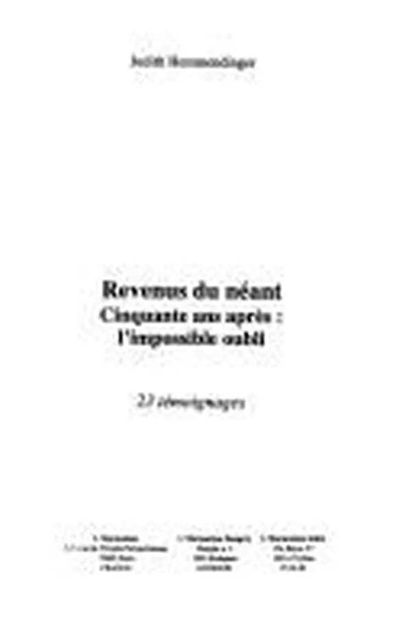 Capa de Revenus Du Neant: Cinquante ANS Apres, L'Impossible Oubli