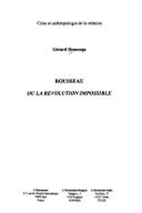Capa de Rousseau ou la révolution impossible