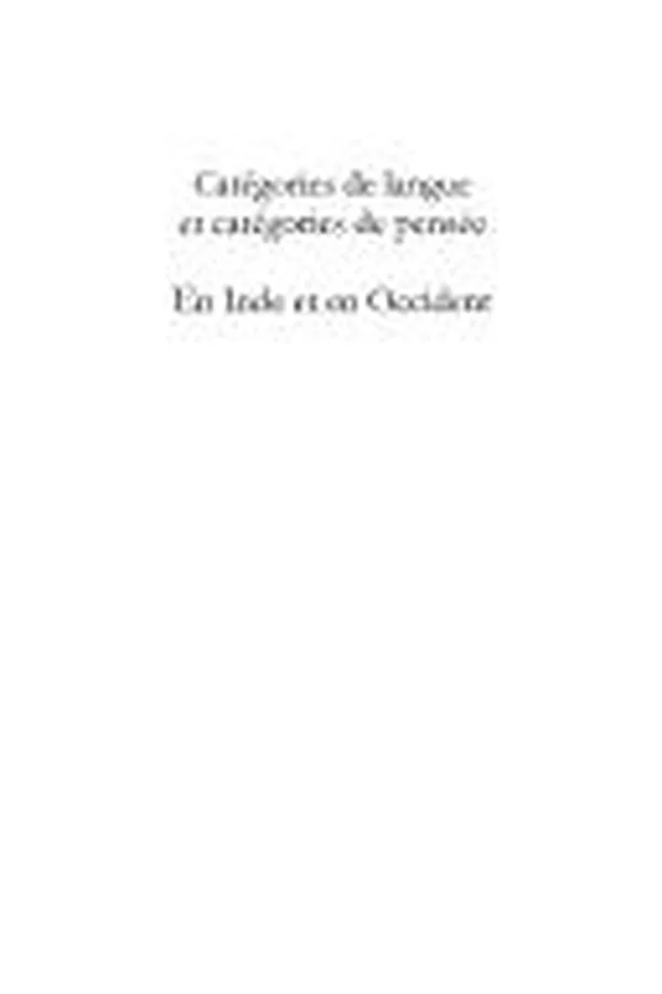 Capa de Catégories de langue et catégories de pensée, en Inde et en occident