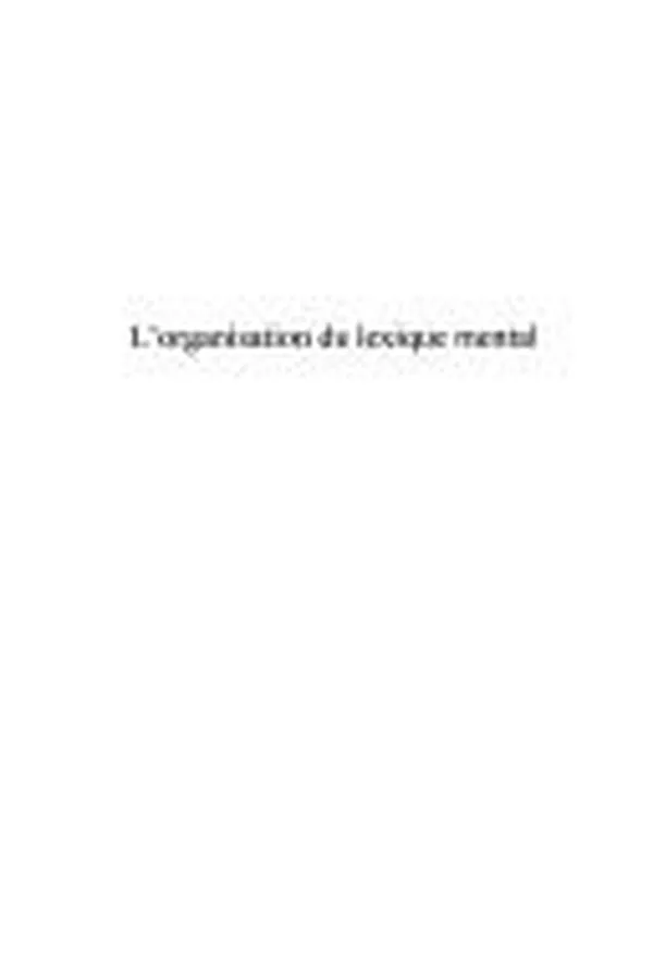 Capa de L' organisation du lexique mental
