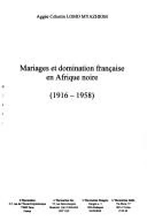 Capa de Mariages et domination française en Afrique noire