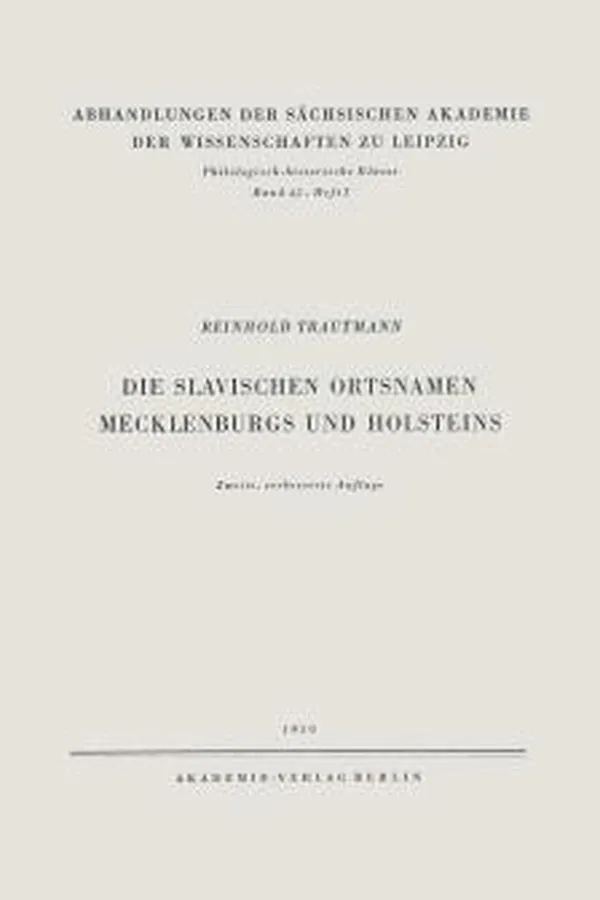 Capa de Die slavischen Ortsnamen Mecklenburgs und Holsteins