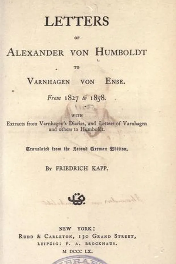 Capa de Letters of Alexander von Humboldt to Varnhagen von Ense