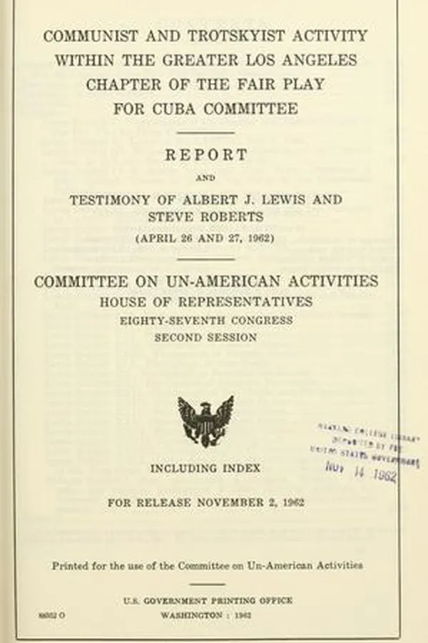 Capa de Communist and Trotskyist activity within the Greater Los Angeles Chapter of the Fair Play for Cuba Committee
