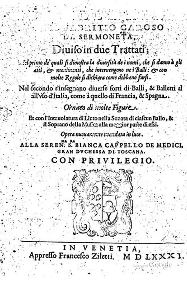 Capa de Il ballarino di M. Fabritio Caroso da Sermoneta, diuiso in due trattati