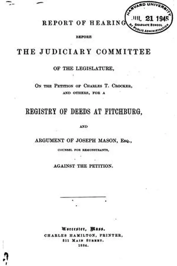 Capa de Report of Hearing Before the Judiciary Committee of the Legislature: On the ...