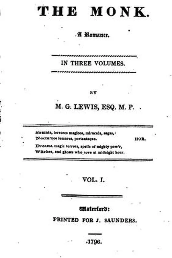 Capa de The Monk: A Romance. In Three Volumes. By M. G. Lewis, ..