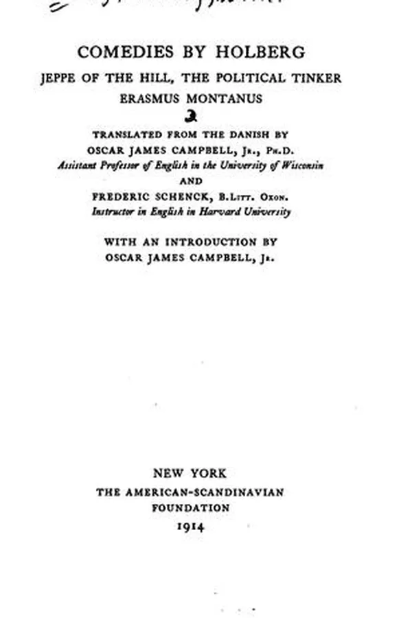 Capa de Comedies by Holberg: Jeppe of the Hill, The Political Tinker, Erasmus Montanus;