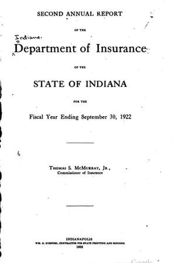Capa de Annual Report of the Department of Insurance of the State of Indiana for the ...