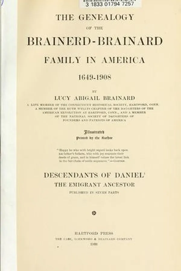 Capa de The genealogy of the Brainerd-Brainard family in America, 1649-1908