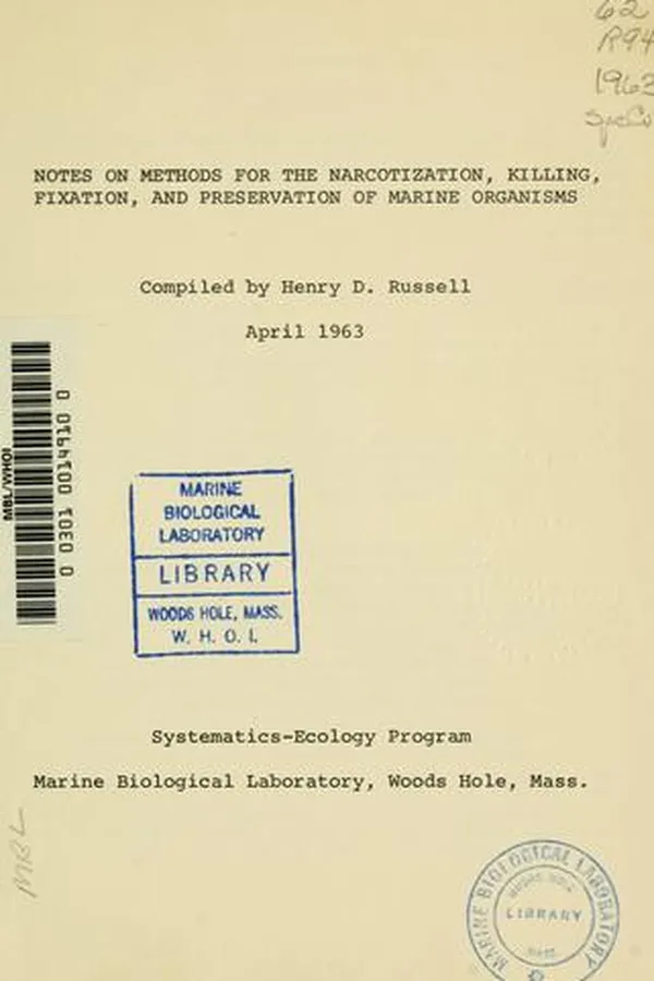 Capa de Notes on methods for the narcotization, killing, fixation, and preservation of marine organisms