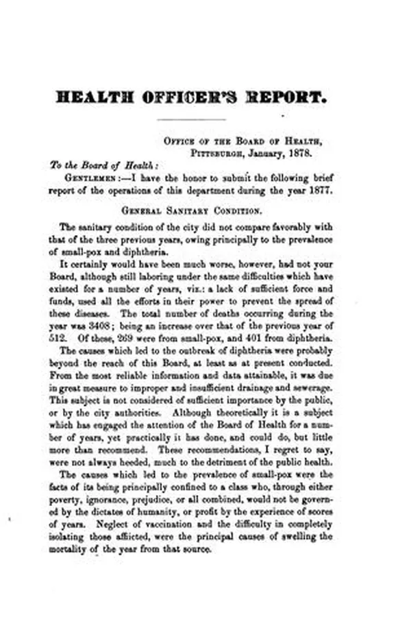 Capa de Annual report of the Bureau of Health [Pittsburgh]. 1877
