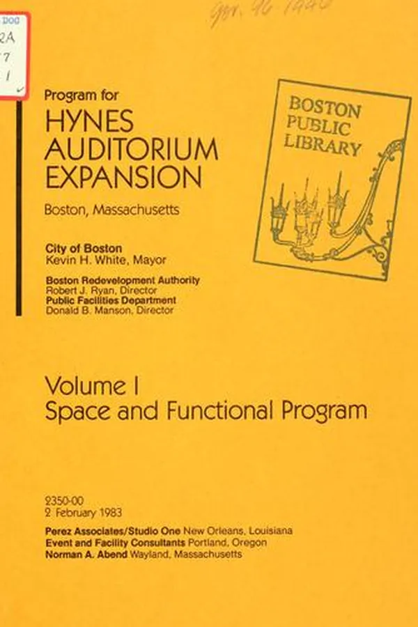Capa de Program for hynes auditorium expansion, Boston, Massachusetts
