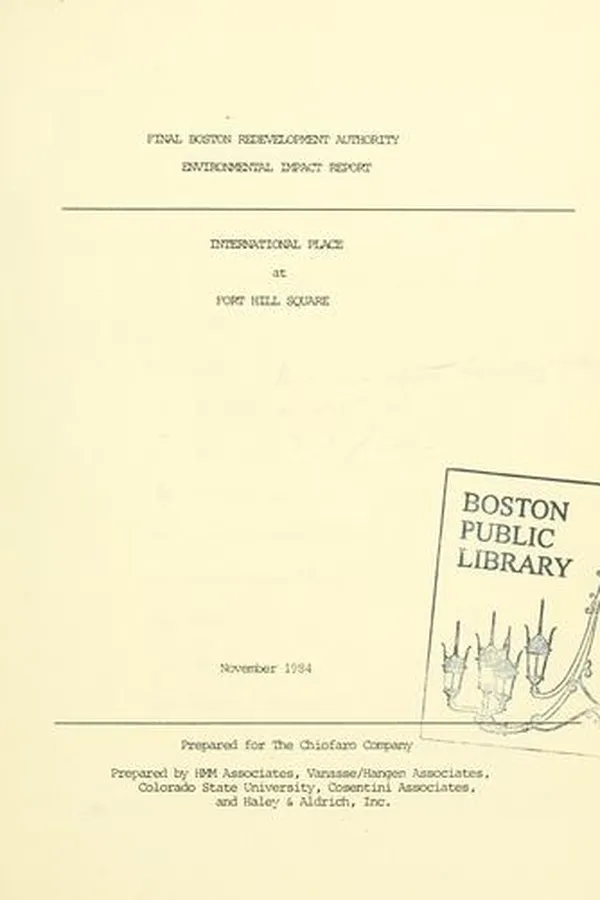 Capa de International place at fort hill square: environmental impact report. Draft and final and technical appendices