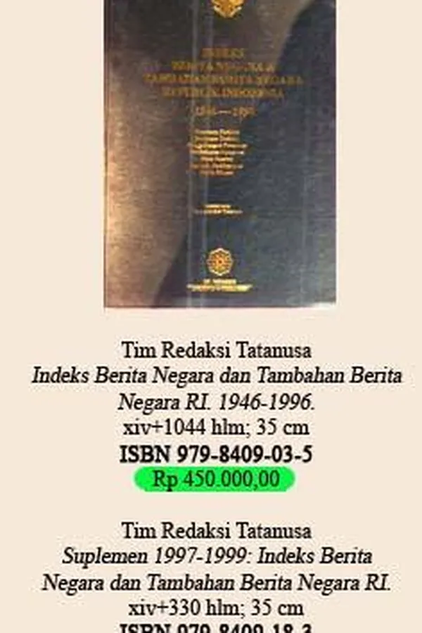 Capa de Indeks Berita negara & Tambahan berita negara Republik Indonesia