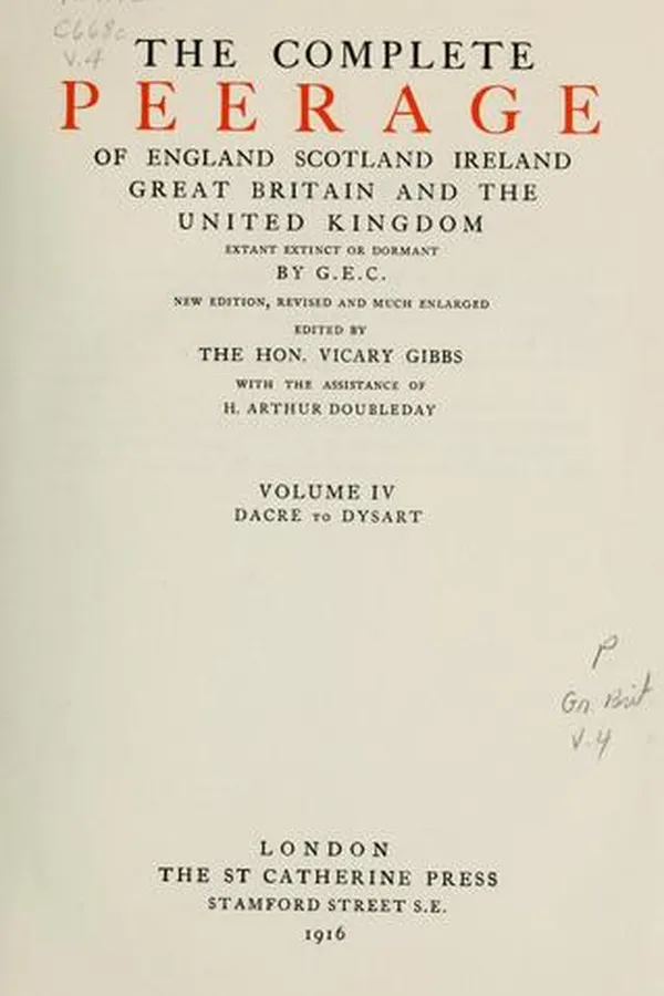 Capa de The complete peerage of England, Scotland, Ireland, Great Britain and the United Kingdom