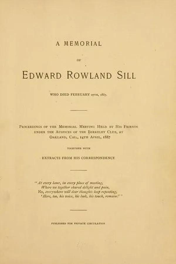 Capa de A memorial of Edward Rowland Sill who died February 27th, 1887