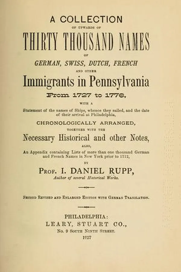 Capa de A collection of upwards of thirty thousand names of German, Swiss, Dutch, French and other immigrants in Pennsylvania from 1727-1776 ... =