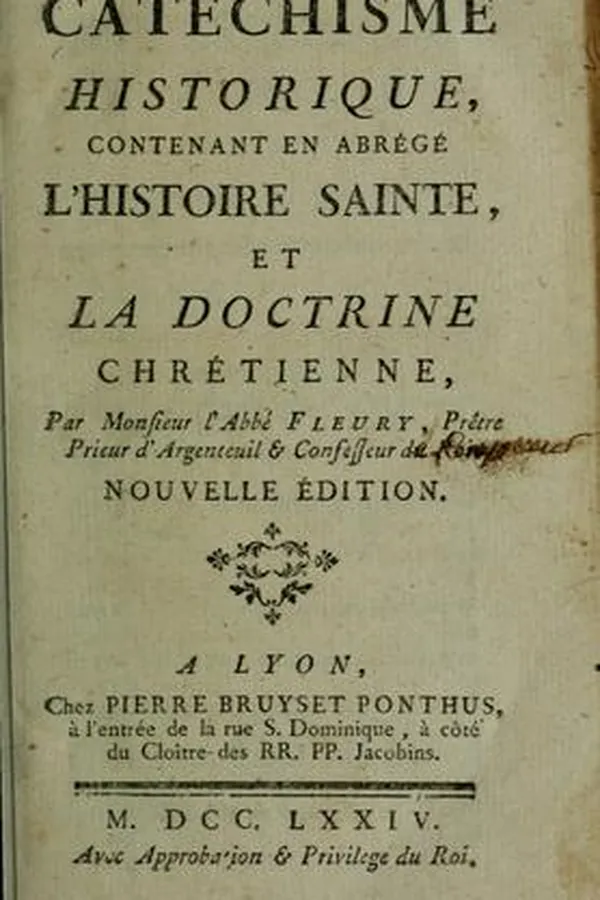 Capa de Catéchisme historique contenant en abrégé l'histoire sainte et doctrine chrétienne
