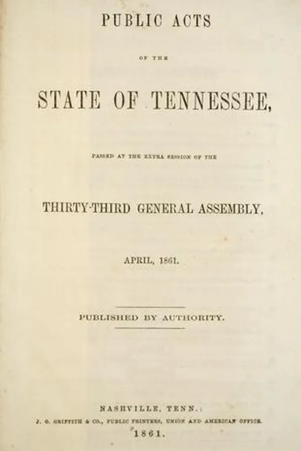 Capa de Public acts of the State of Tennessee, passed at the extra session of the Thirty-third General Assembly, April, 1861