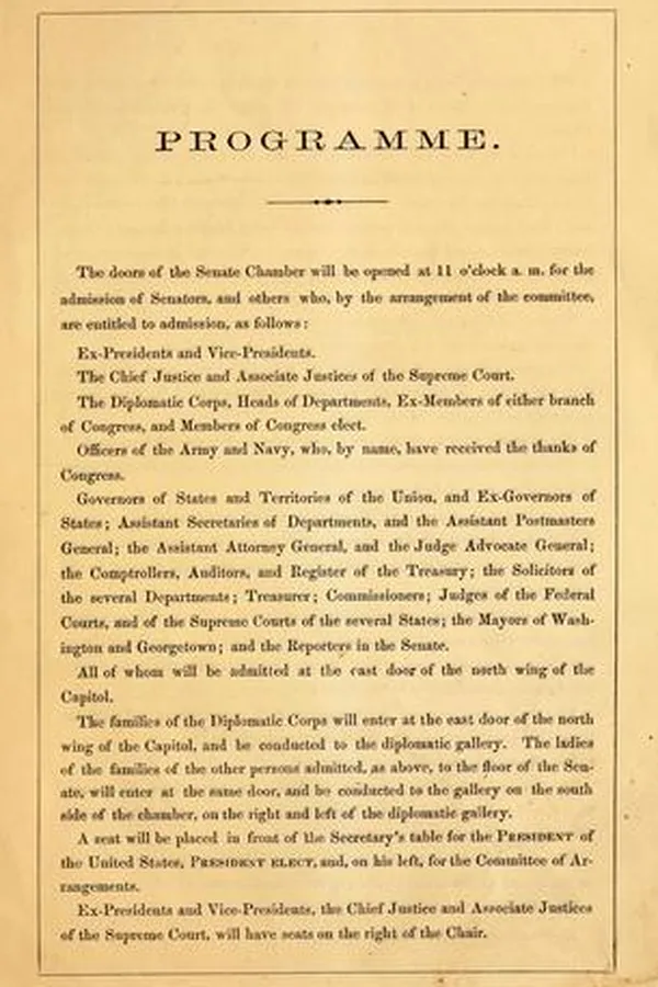 Capa de Arrangements for the inauguration of the President of the United States, on the fourth of March, 1865