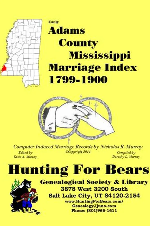 Capa de Adams County Mississippi Marriage Index 1799-1900