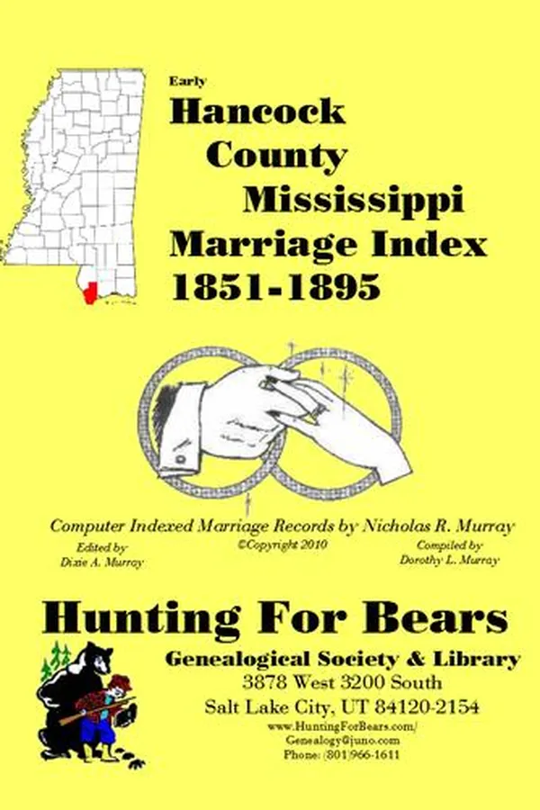 Capa de Early Hancock County Mississippi Marriage Index 1851-1895