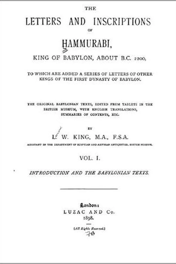 Capa de The Letters and Inscriptions of Hammurabi, King of Babylon, about B.C. 2200, to which are added a Series of Letters of other Kings of the First Dynasty of Babylon