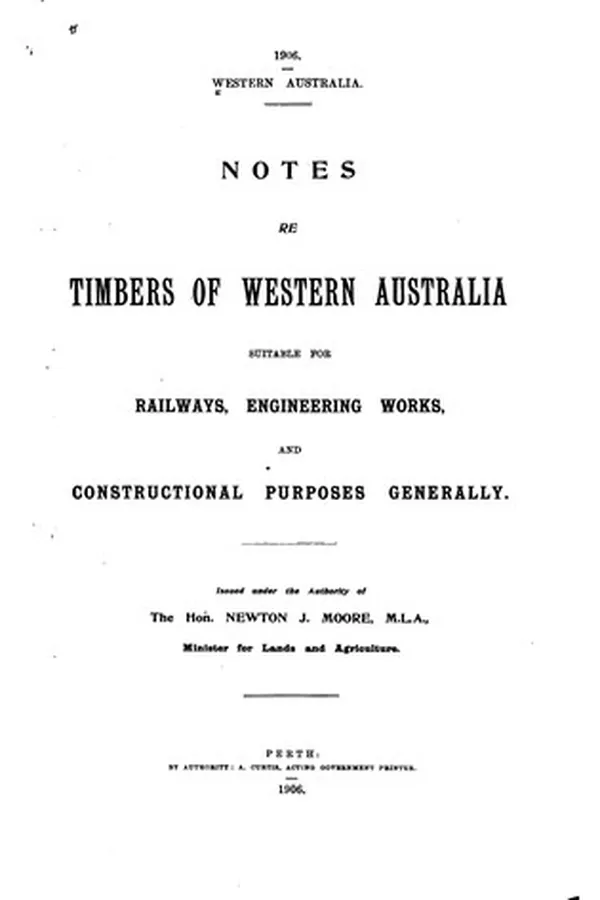 Capa de Notes re timbers of Western Australia suitable for railways, engineering works, and constructional purposes generally