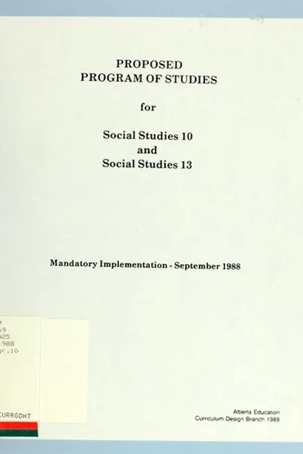 Capa de Proposed program of studies for social studies 10 and social studies 13