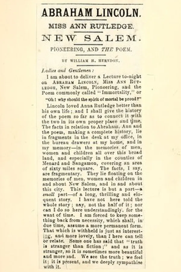 Capa de Abraham Lincoln, Miss Ann Rutledge, New Salem, pioneering, and the poem