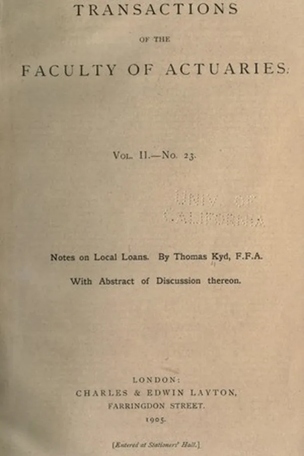 Capa de Transactions of the Faculty of Actuaries