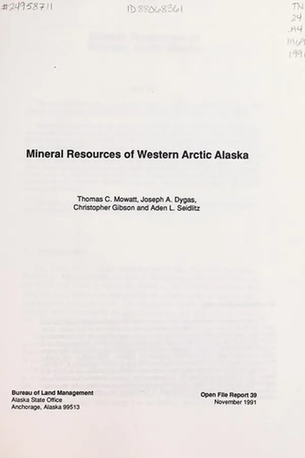 Capa de Mineral resources of western arctic Alaska