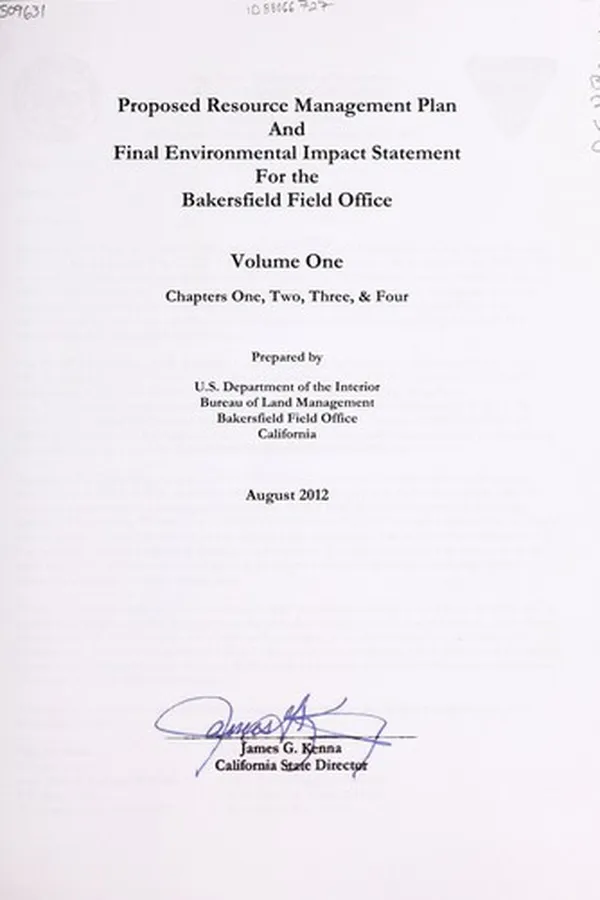 Capa de Proposed Bakersfield resource management plan and final environmental impact statement for the Bakersfield office