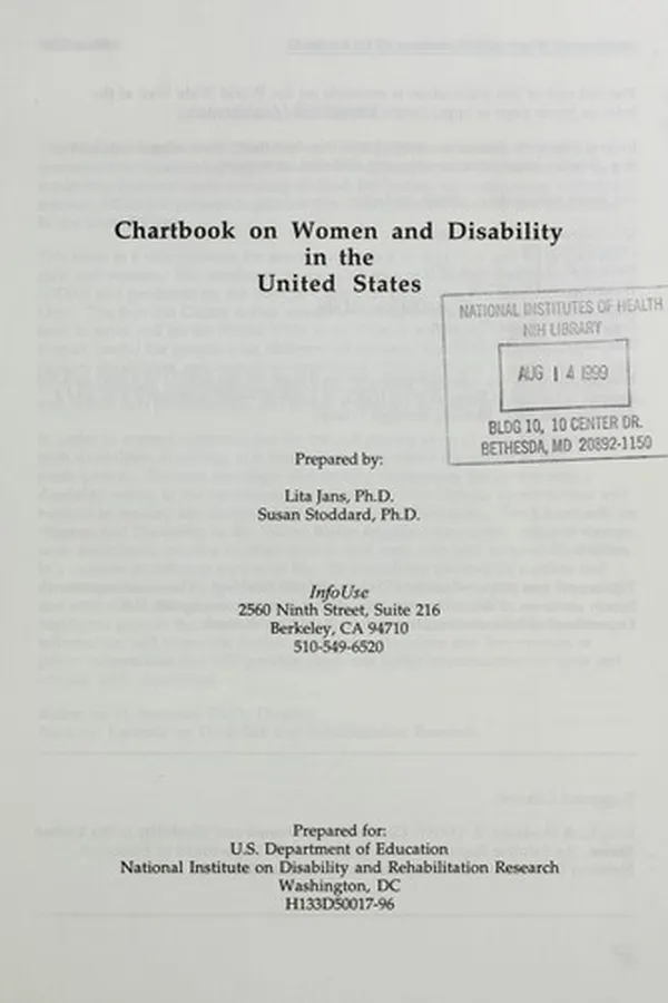 Capa de Chartbook on women and disability in the United States