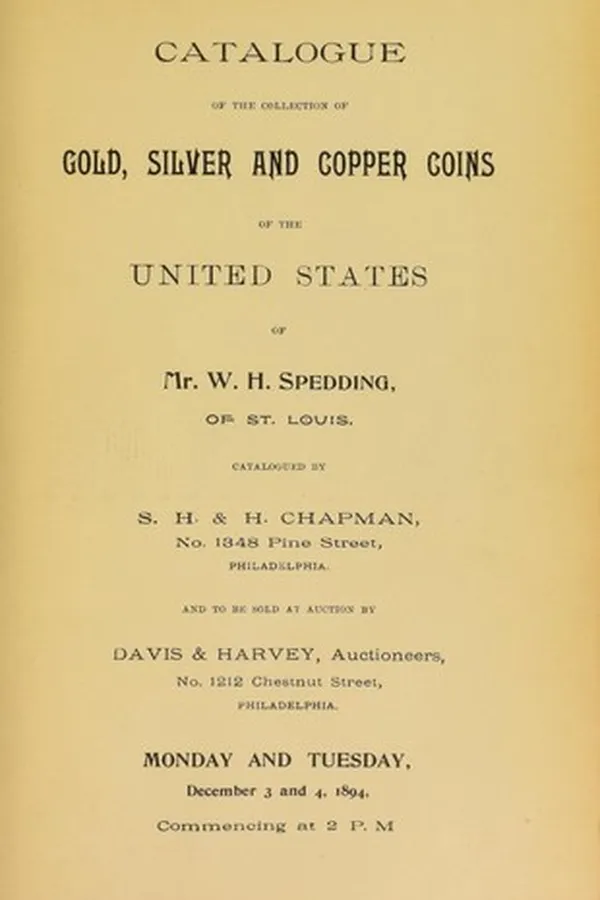 Capa de Catalogue of the collection of gold, silver and copper coins of the United States of Mr. W.H. Spedding