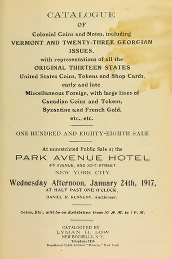 Capa de Catalogue of Colonial coins and notes, including Vermont and twenty-three Georgian issues, with representations of all original thirteen states